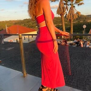 Beachy Pink Ribbed Maxi Dress cutout in back